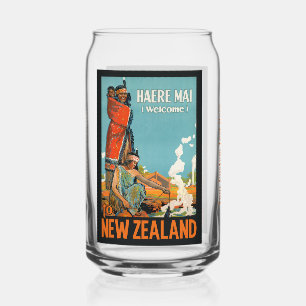 Custom Text New Zealand vintage travel Can Glass