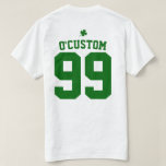 Custom Text Number Green Clover St Patrick's Day T-Shirt<br><div class="desc">Celebrate St. Patrick's Day with these awesome tees! 
The design allows you to customise the text and number. A shamrock clover accent is seen on both the front and the back.
You can easily customise the colour and style of the shirt using the personalise more tool.</div>