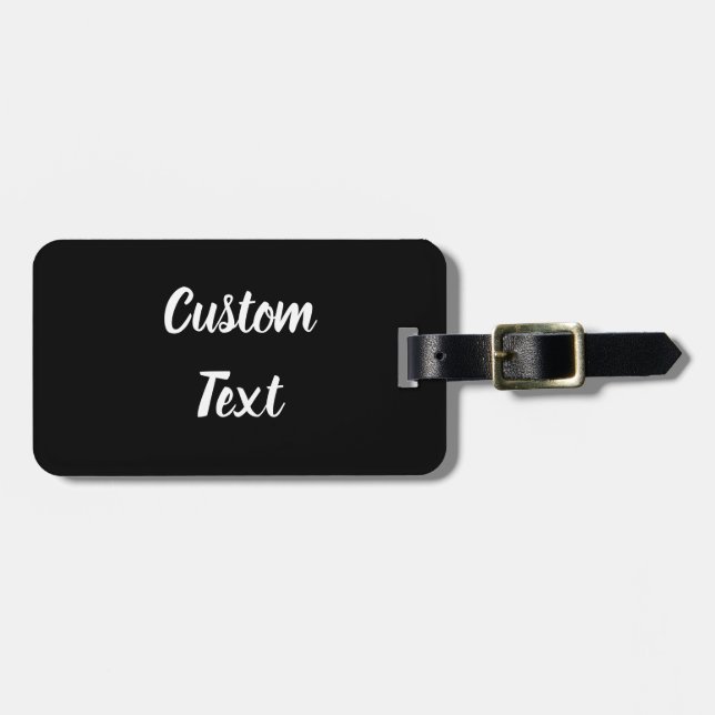 Custom Text on Black with White Script Luggage Tag (Front Horizontal)