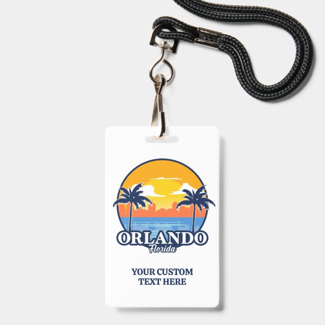 Custom Text Orlando Florida ID Badge (Front with Lanyard)