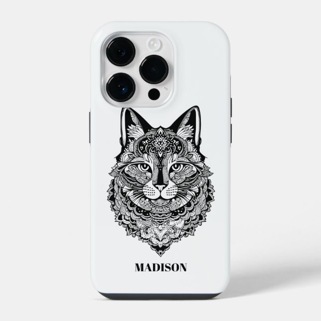Custom Text Ornamental Cat iPhone Case (Back)