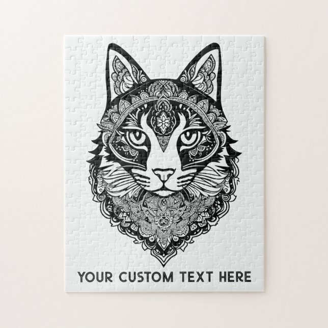 Custom Text Ornamental Cat Jigsaw Puzzle (Vertical)