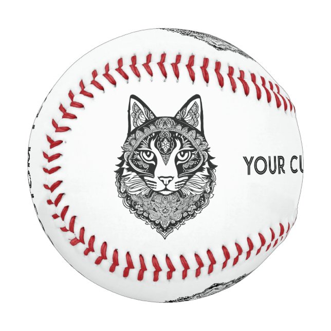 Custom Text Ornamental Cats Baseball (Back Right)