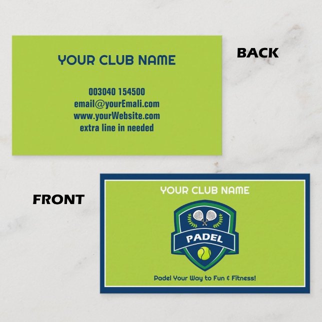 🎾 Custom text,  Padel Club Business Card (🎾 Custom text, Padel Club Business Card)