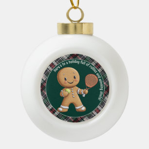 🎾🎄Custom text, Padel Powered Christmas Ceramic Ball Christmas Ornament