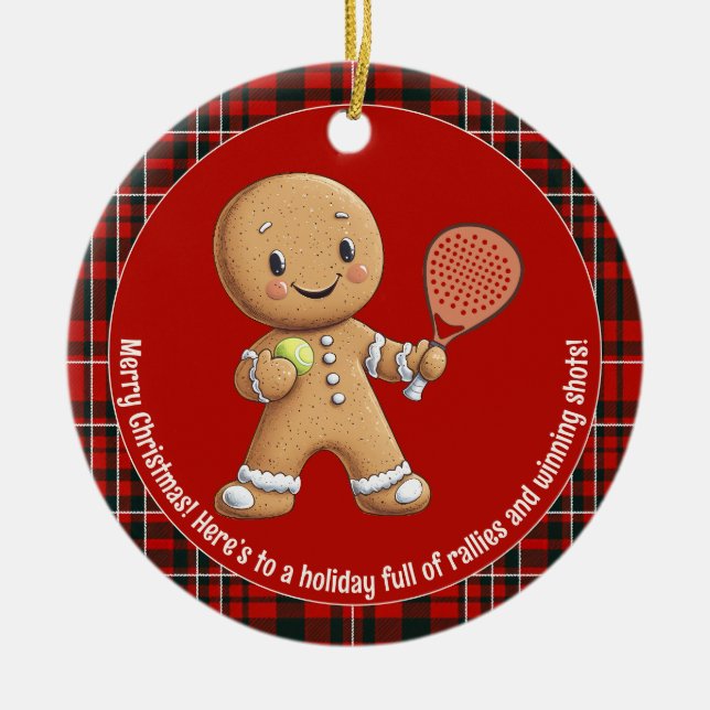 🎾🎄Custom text,  Padel Powered Christmas Ceramic Ornament (Front)