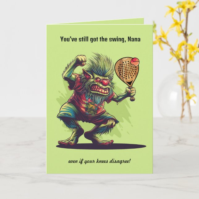 Custom text, padel Trollin' the Court Nana Edition Card (Yellow Flower)