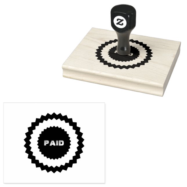Custom Text PAID Durable Wooden Handle Green Ink Rubber Stamp (Stamped)