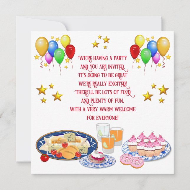 Custom Text Palloons and Party Food  Invitation (Front)