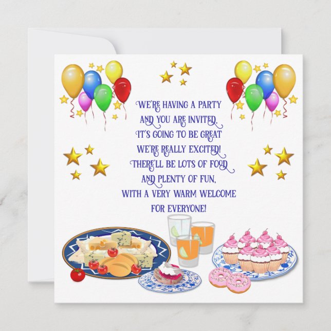 Custom Text Palloons and Party Food  Invitation (Front)