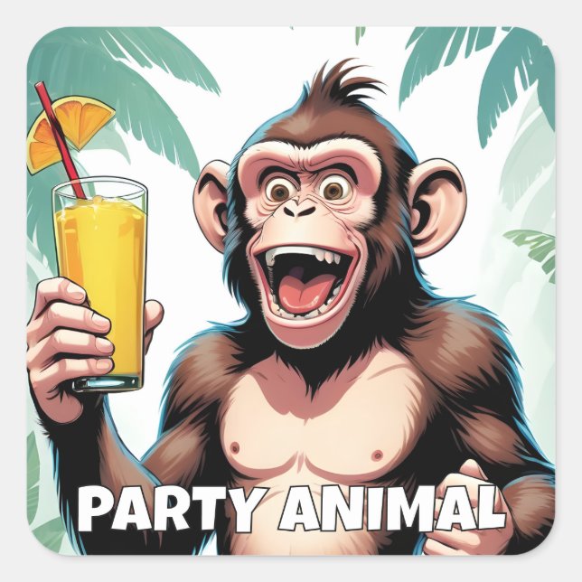 Custom Text Party Animal Square Sticker (Front)