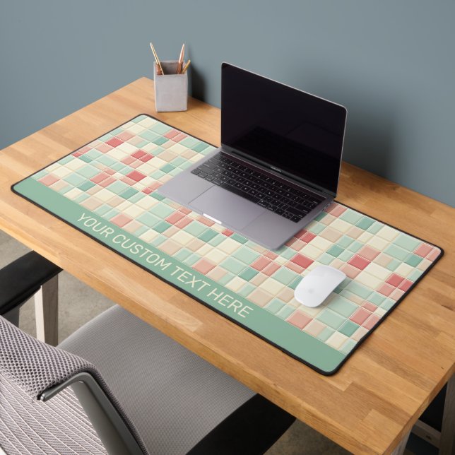 Custom Text Pastels pattern Faux Ceramic Tiles Desk Mat (Office 2)