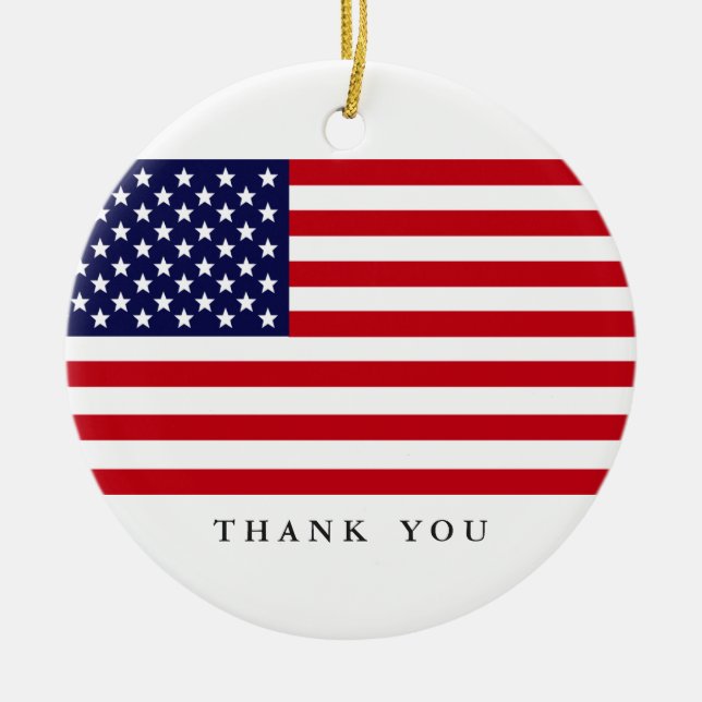 Custom Text Patriotic American Flag | Thank You Ceramic Ornament (Front)