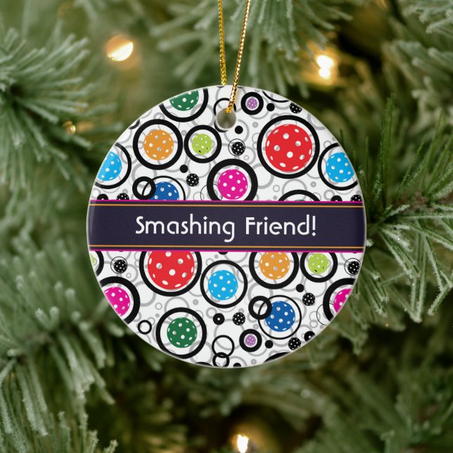 Custom text Pattern with Pickleballs   Ceramic Ornament (Tree)