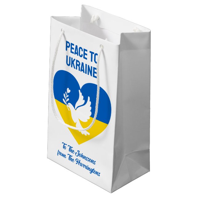 Custom Text Peace to Ukraine Small Gift Bag (Back Angled)