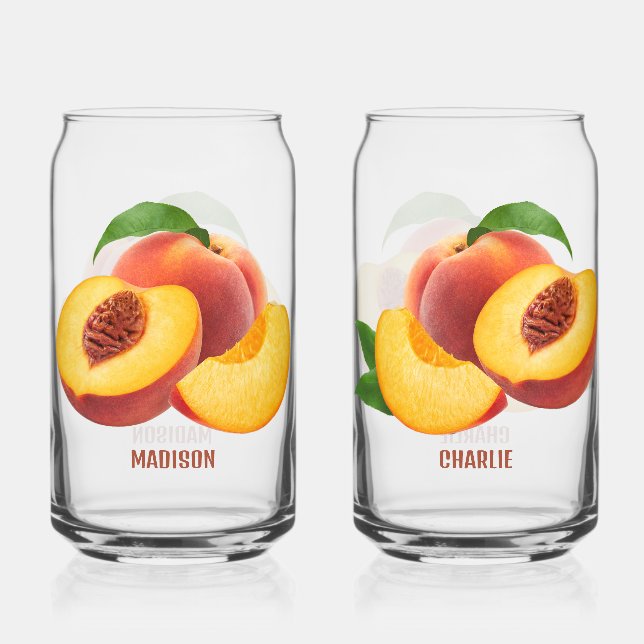 Custom Text Peaches Can Glass (Front)