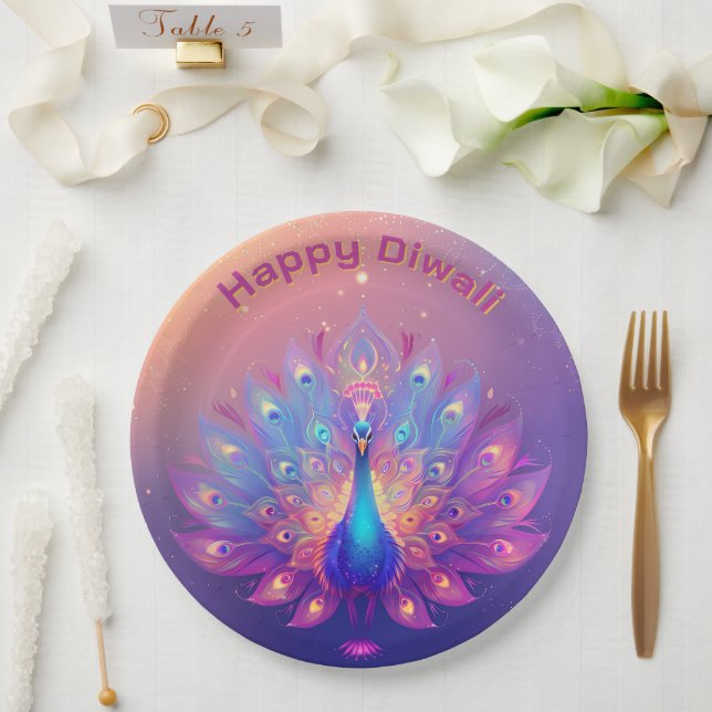 Custom text, Peacock Party Diwali Plate (Wedding)