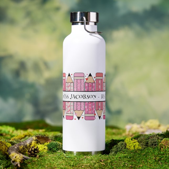 Custom Text Pencil Teacher Water Bottle (Outdoor (Rotated))