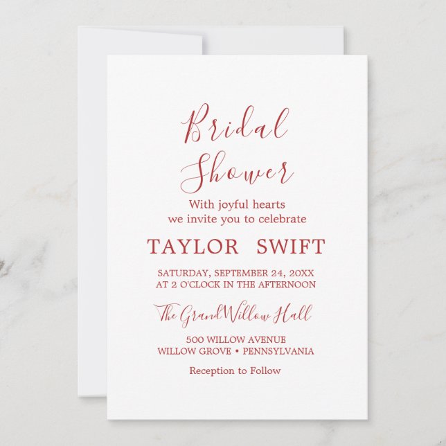 Custom Text | Personalised Bridal Shower  Invitation (Front)