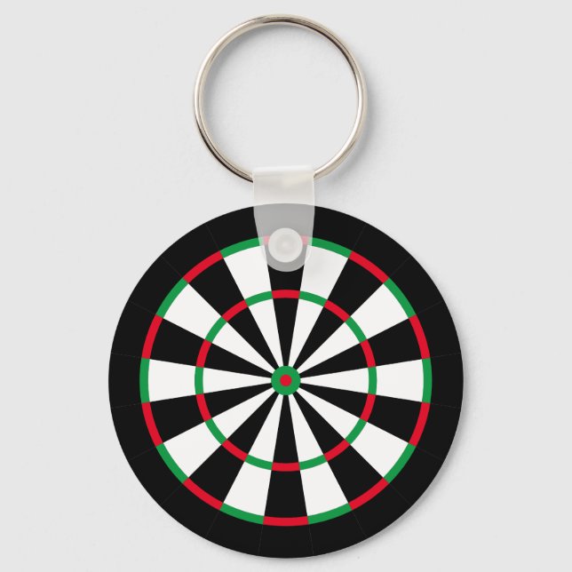 Custom Text Personalized Dart Board | Red & Green Key Ring (Front)