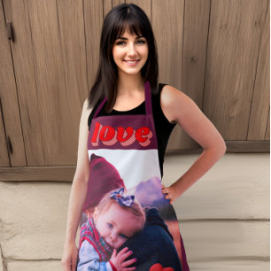 Custom text personalized photo and hearts apron