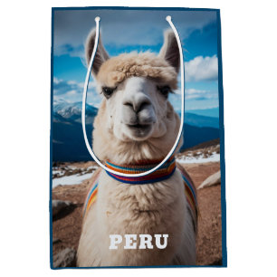 Custom Text Peru Llama Medium Gift Bag