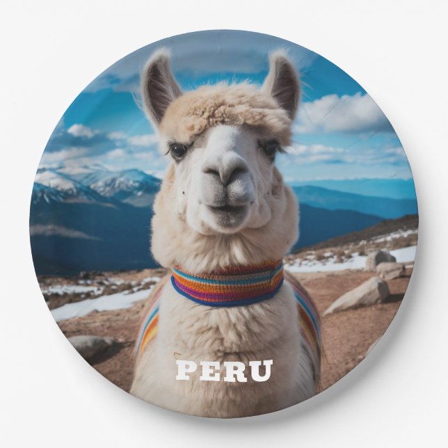 Custom Text Peru Llama Paper Plate (Front)