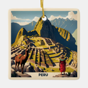 Custom Text Peru Machu Picchu Ceramic Ornament