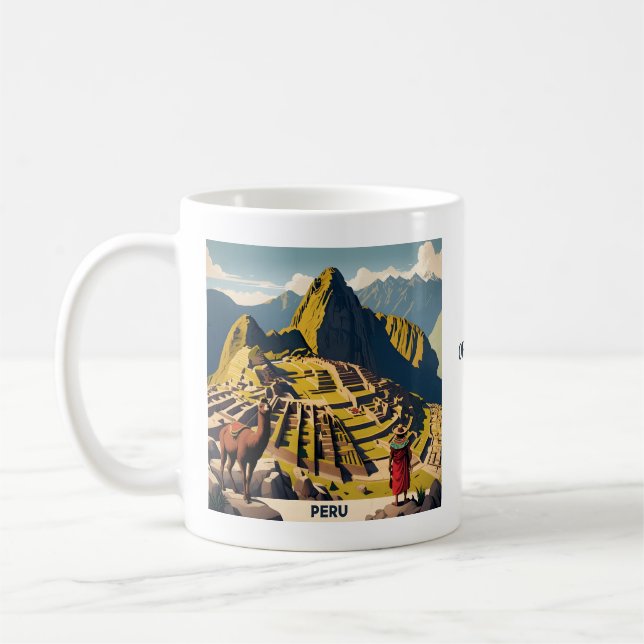 Custom Text Peru Machu Picchu Coffee Mug (Left)