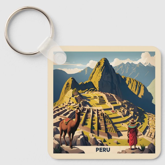 Custom Text Peru Machu Picchu Key Ring (Front)