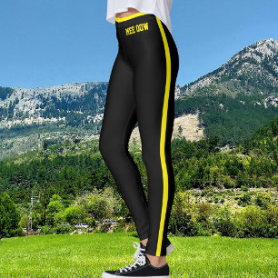 Custom Text Pet Cat Mum Cool Black Yellow Stripes Leggings