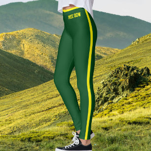 Custom Text Pet Cat Mum Cute Green Yellow Stripes Leggings