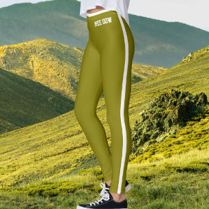Custom Text Pet Cat Mum Olive Gold White Stripes Leggings