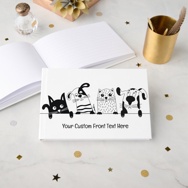 Custom Text Pets Illustration Guest Book (Front Open)