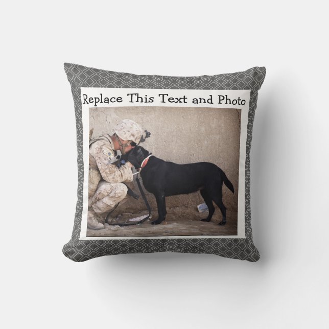 Custom Text & Photo /Abstract Grey Diamond Neutral Cushion (Front)