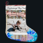 Custom Text/Photo Beach Island Seaside Ocean Large Christmas Stocking<br><div class="desc">If you are taking a vacation to Hawaii, Florida or other warm weather location or if you live in these areas, and you have a tropical Christmas, then this beach mermaid is for you. Custom and personalise this design. To add your own custom text, click on the "abc Personalise This...</div>