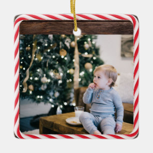 Custom Text/Photo Christmas Candy Wood Pattern Ceramic Ornament