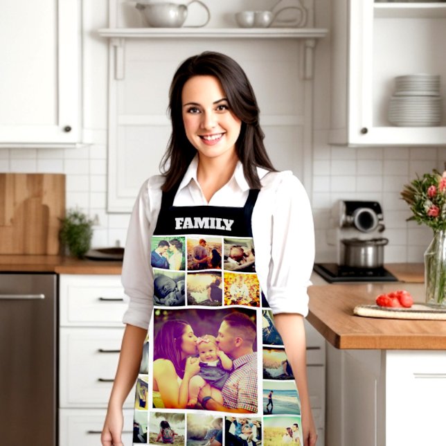 Custom text photo collage All-Over Print  Apron (Personalize photo collage custom text apron)