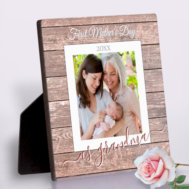 Custom Text + Photo First Mother's Day Rustic Gift Plaque (Creator Uploaded)