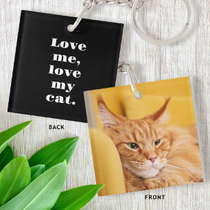 Custom Text & Photo Kitty Cat Love Black White Key Ring