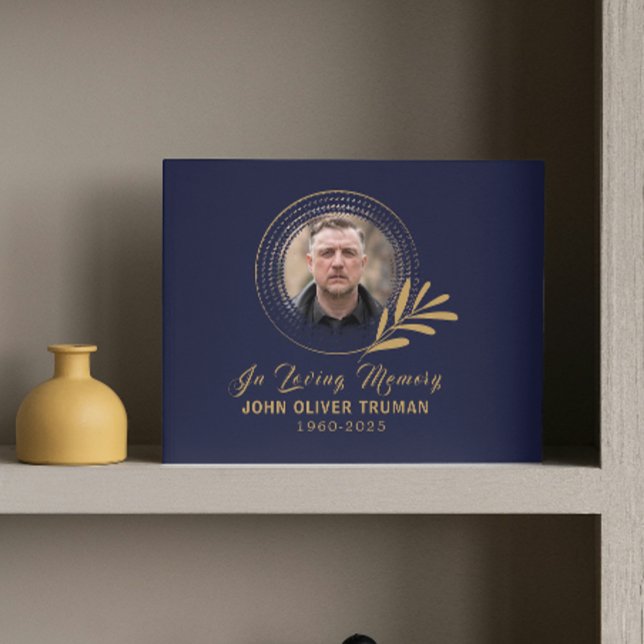 Custom Text Photo Memorial Funeral Leaves Guest Book (celebration of life memorial loss condolences funeral in loving memory celebration of life memorial )