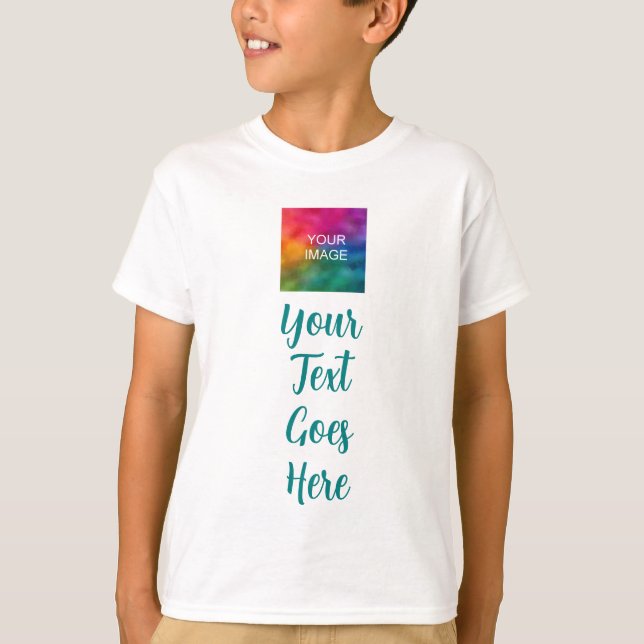 Custom Text Photo Typography Script Boys Kids T-Shirt (Front)