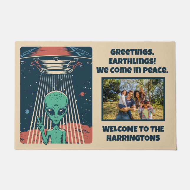 Custom Text & Photo UFO Alien Doormat (Front)