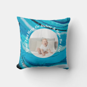 Custom Text / Photos on Blue Marble Gemstone Cushion