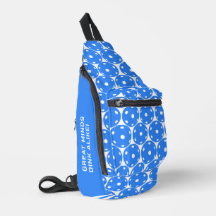 Custom text Pickleball:  blue pickleballs on white Sling Bag