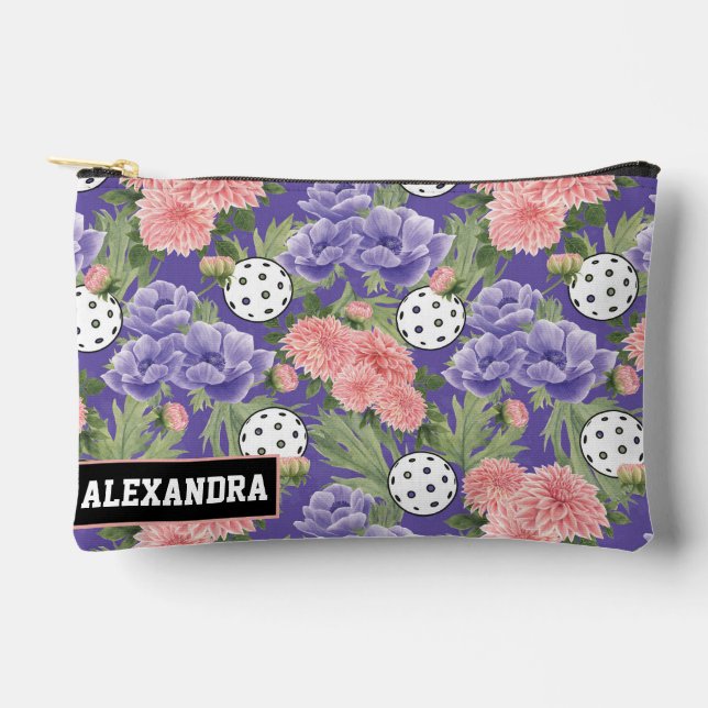 Custom text pickleball Court Bloom Accessory Pouch (Front)