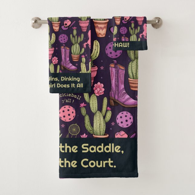 Custom text 🐴 🌵Pickleball Cowgirl  Bath Towel Set (Insitu)
