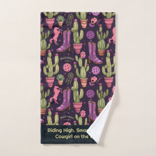 Custom text 🐴 🌵Pickleball Cowgirl Hand Towel