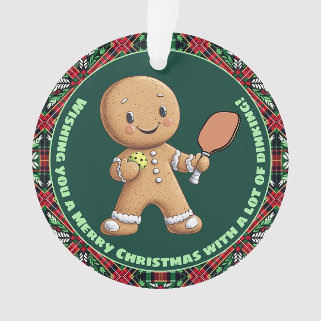 Custom text,  Pickleball Gingerbread Cheer Ornament (Front)