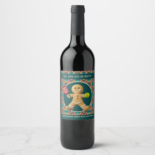 Custom text Pickleball Gingerbread Delight Wine Label (Front)